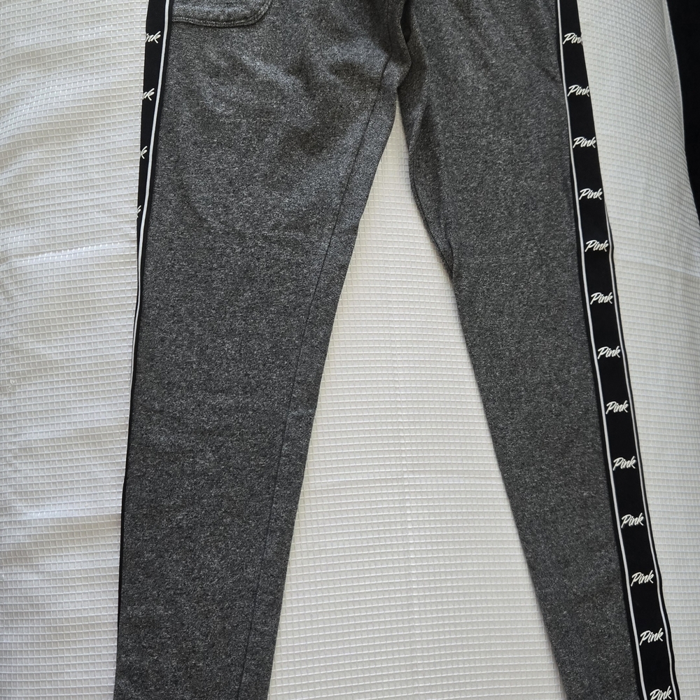 PINK Victoria's Secret Gray Leggings with Black Logo Stripes - Picture 2 of 11